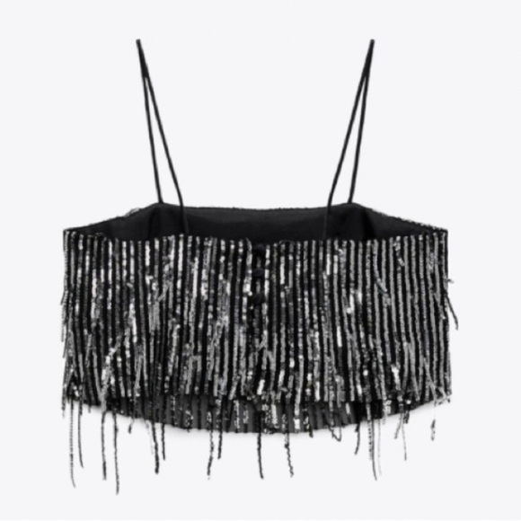 Zara Sequin Camisole Top Silver - Picture 9 of 10